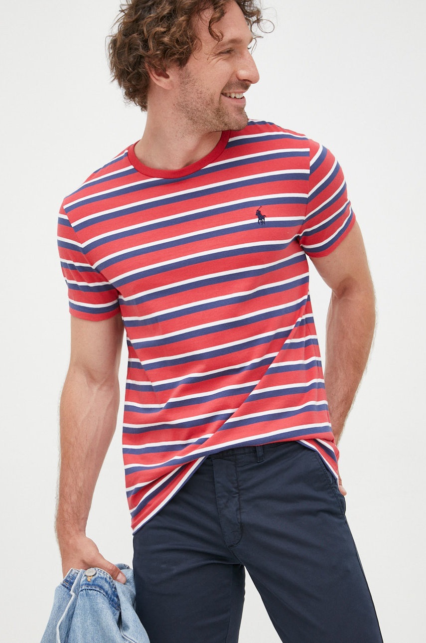 

Памучна тениска Polo Ralph Lauren в червено с десен, Червен
