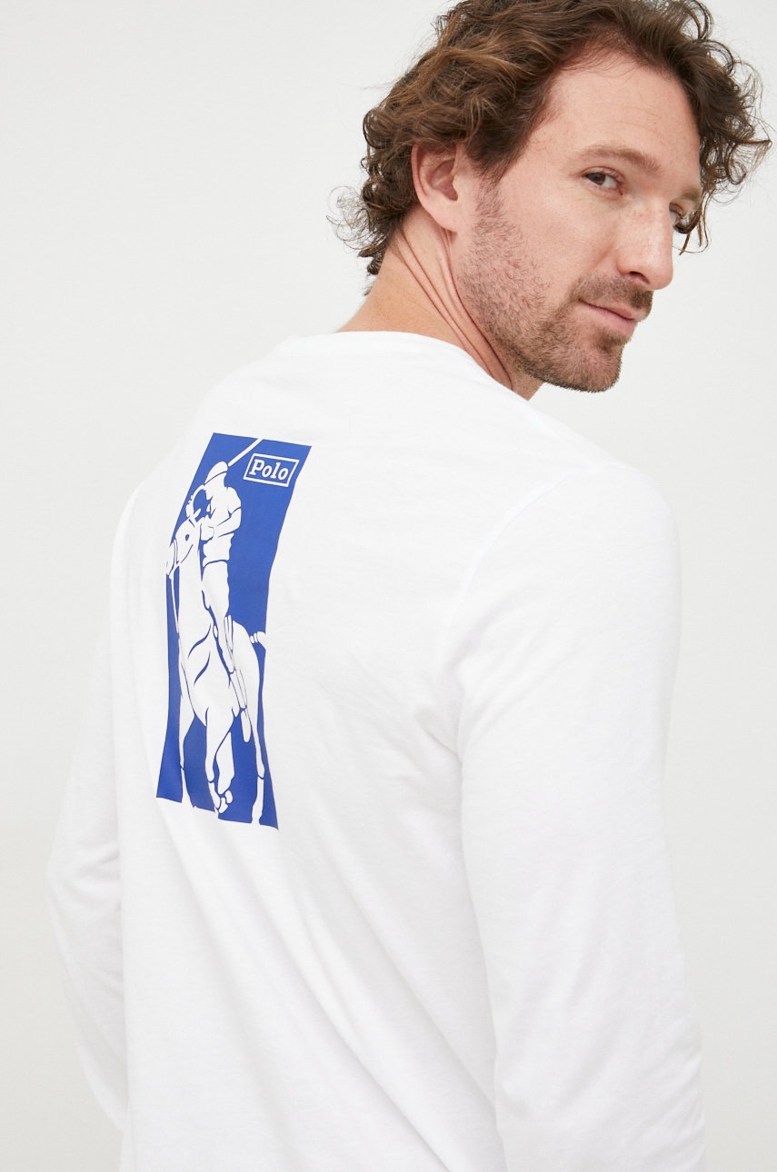 

Памучна блуза с дълги ръкави Polo Ralph Lauren в бяло с принт, Бял