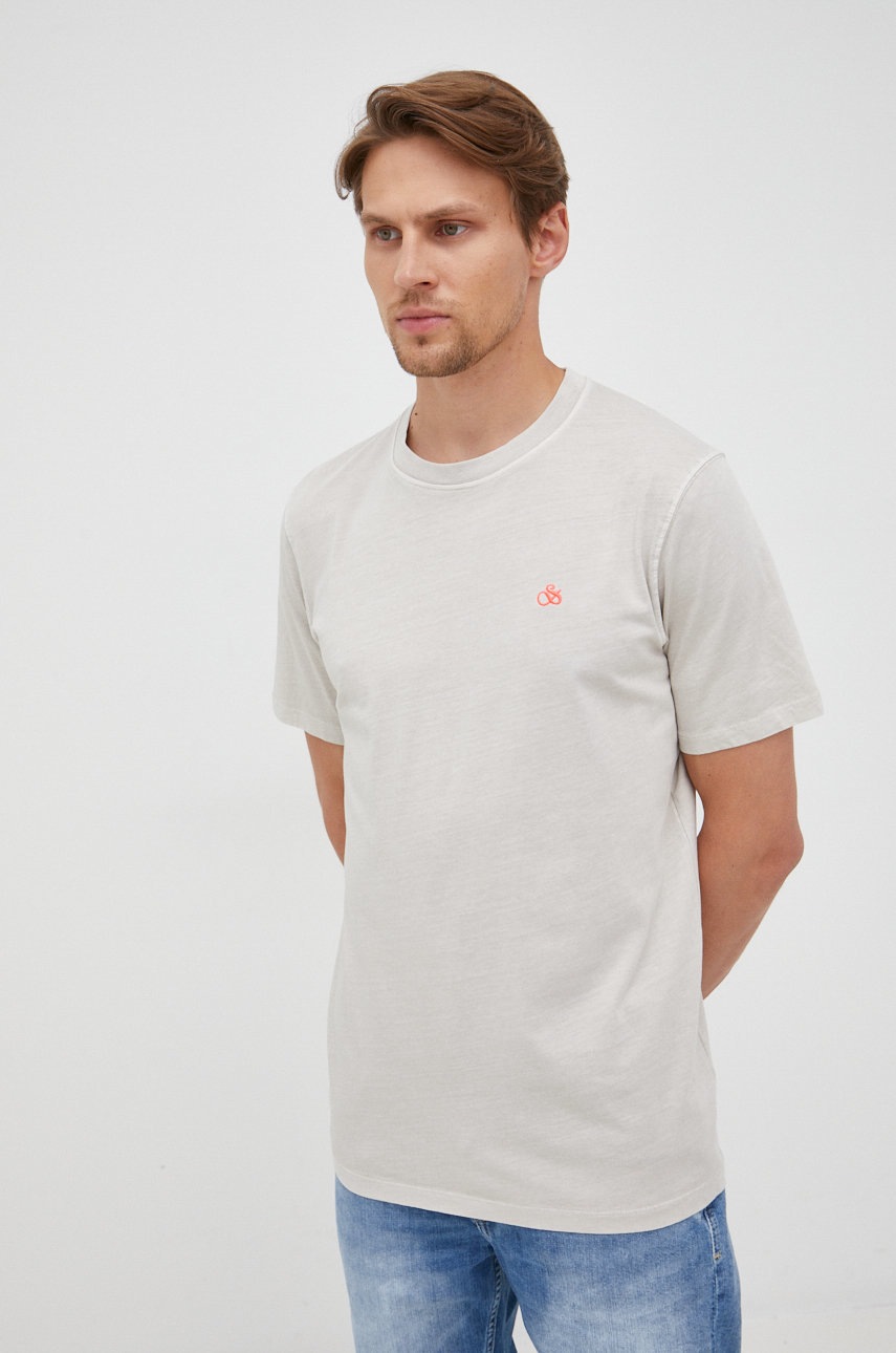 

Памучна тениска Scotch & Soda в бежово с изчистен дизайн, Бежов