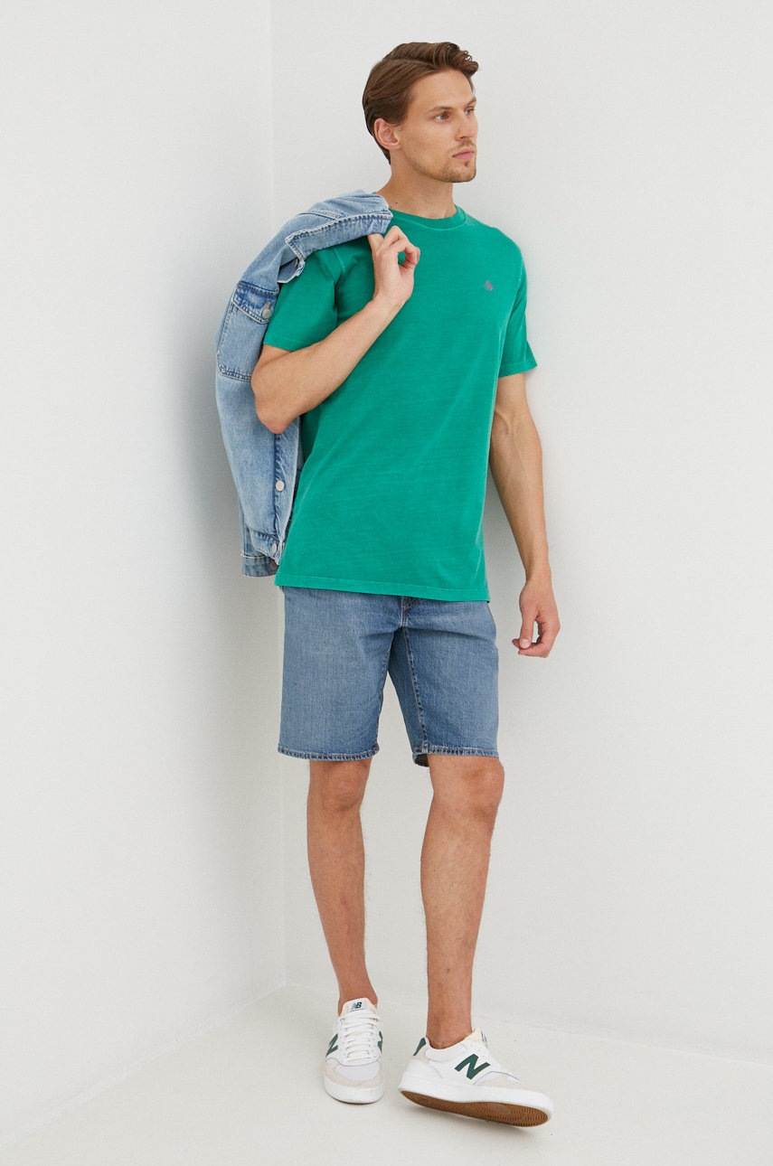 

Хлопковая футболка Scotch & Soda цвет зелёный однотонный