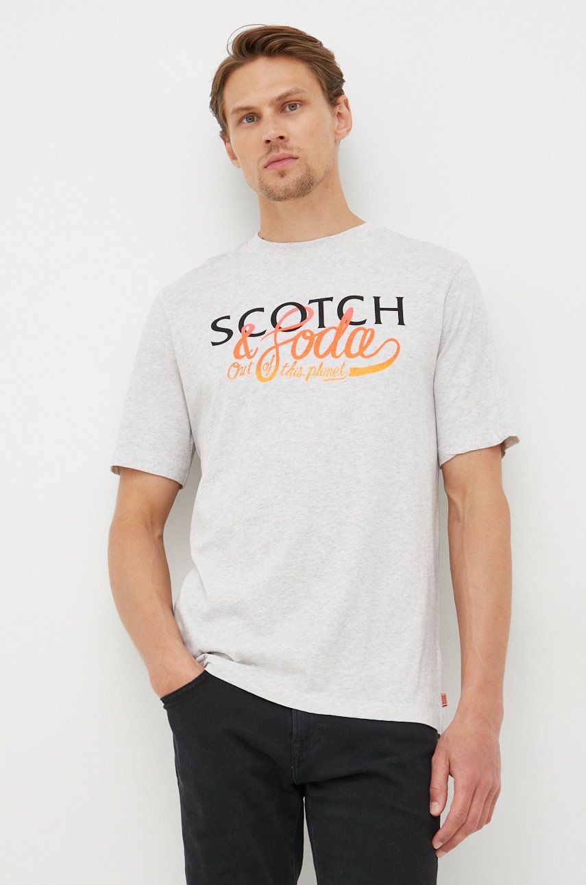Scotch & Soda t-shirt bawełniany kolor szary z nadrukiem