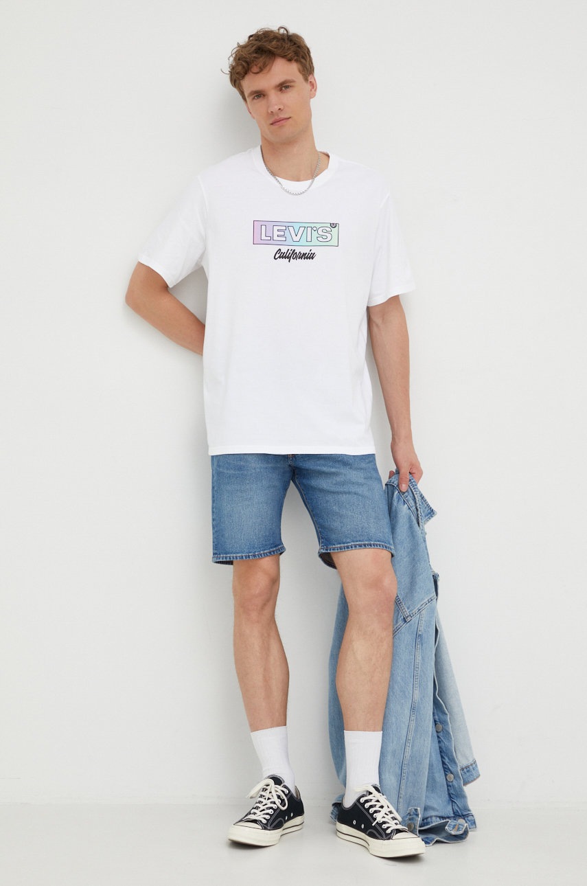 

Памучна тениска Levi's в бяло с принт, Бял