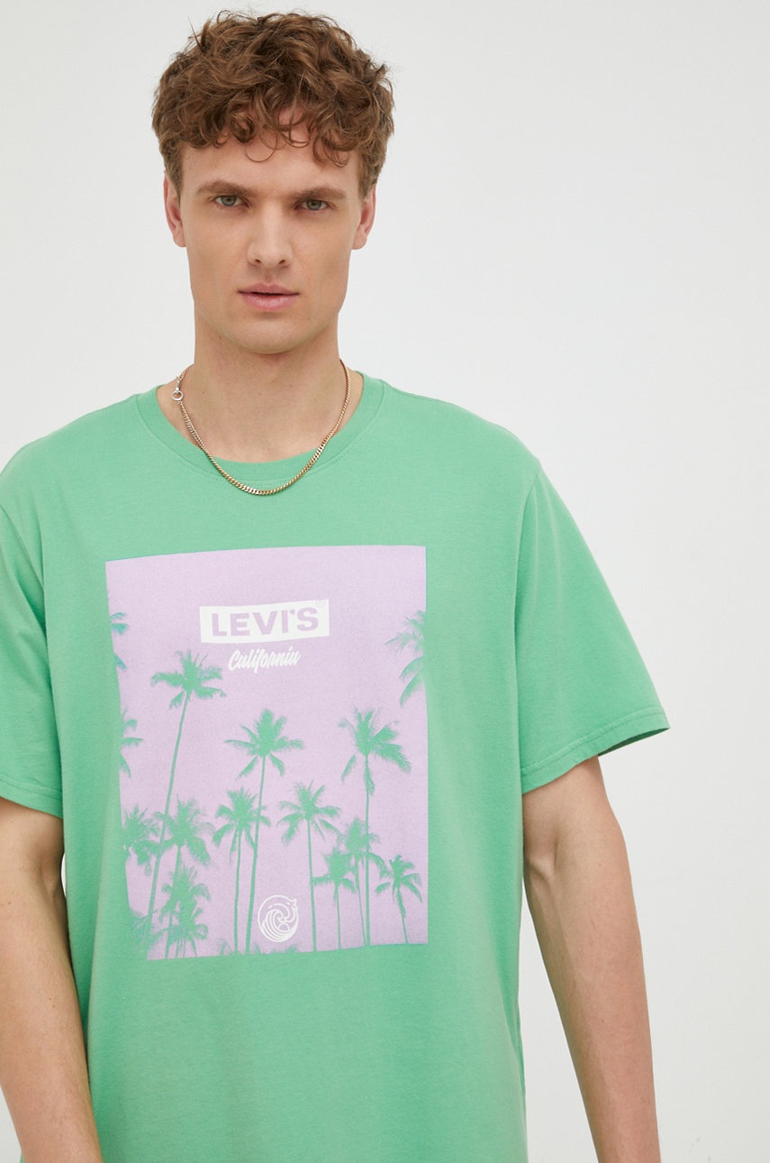 

Памучна тениска Levi's в зелено с принт, Зелен