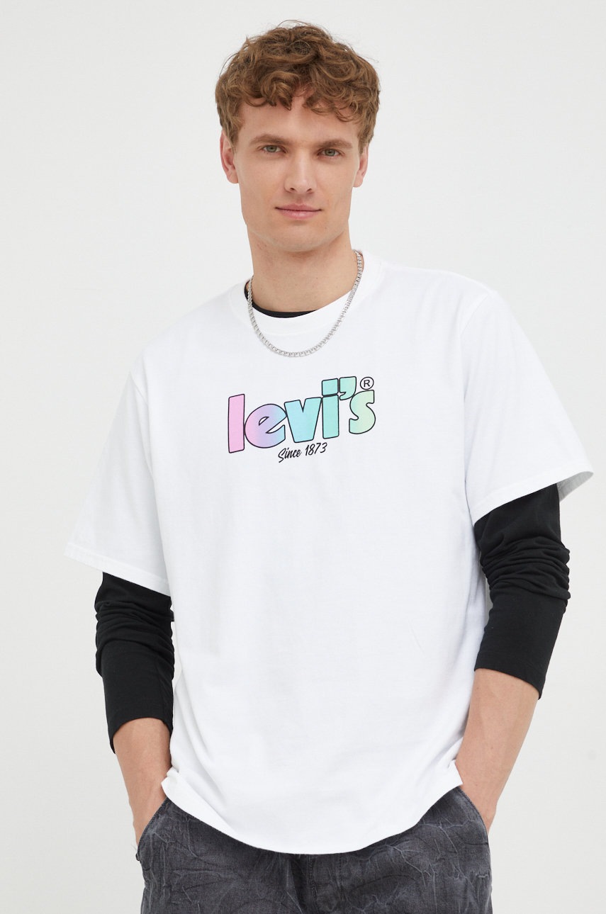 

Памучна тениска Levi's в бяло с принт, Бял