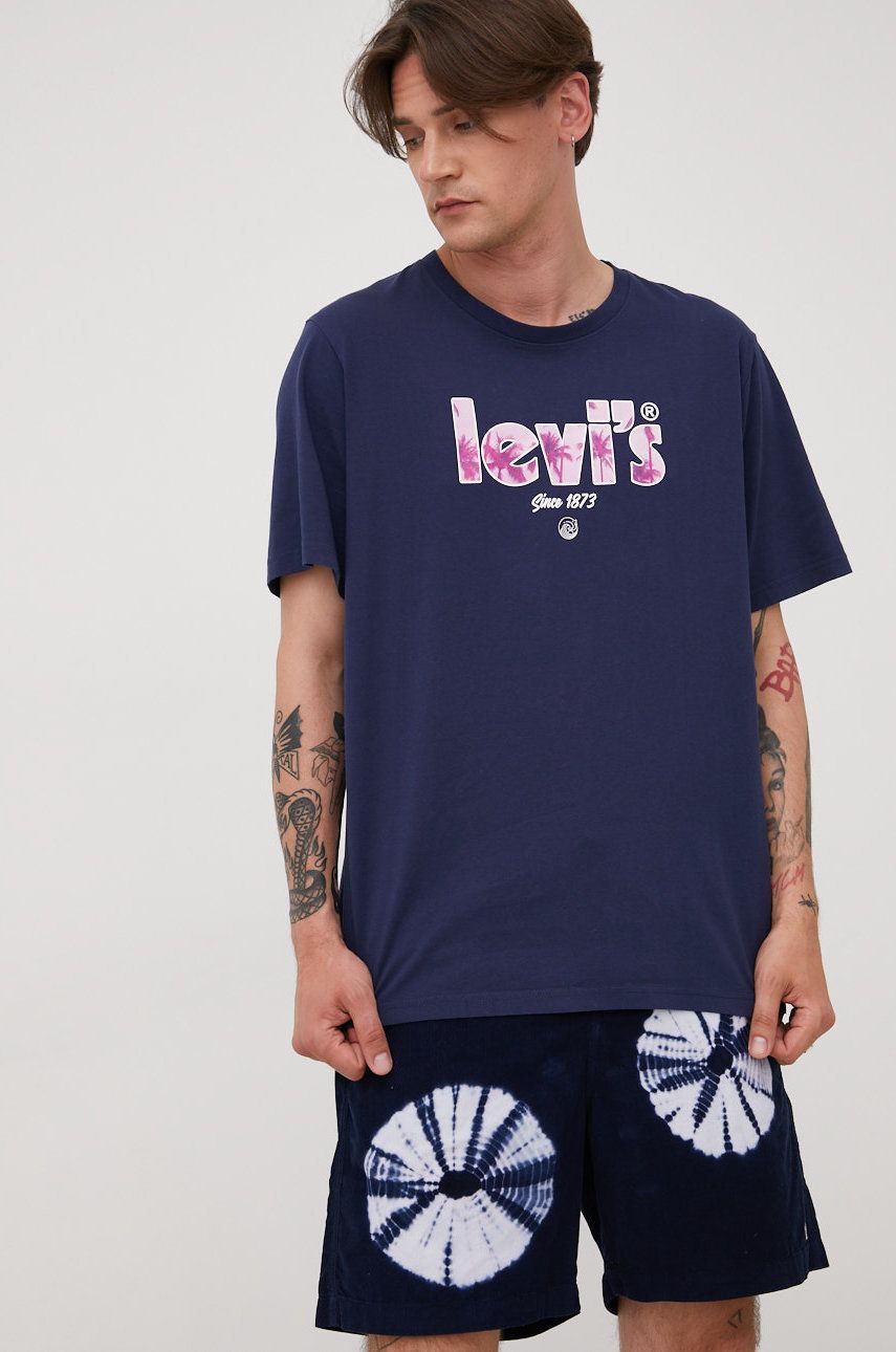 Levi’s tricou din bumbac culoarea albastru marin, cu imprimeu albastru imagine noua