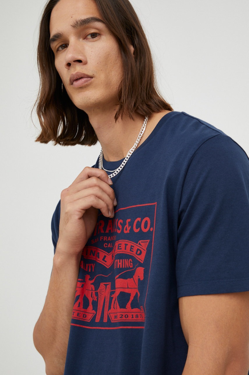 

Памучна тениска Levi's в тъмносиньо с принт, Тъмносин