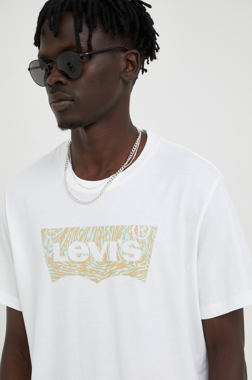 

Памучна тениска Levi' в бяло с принт, Бял
