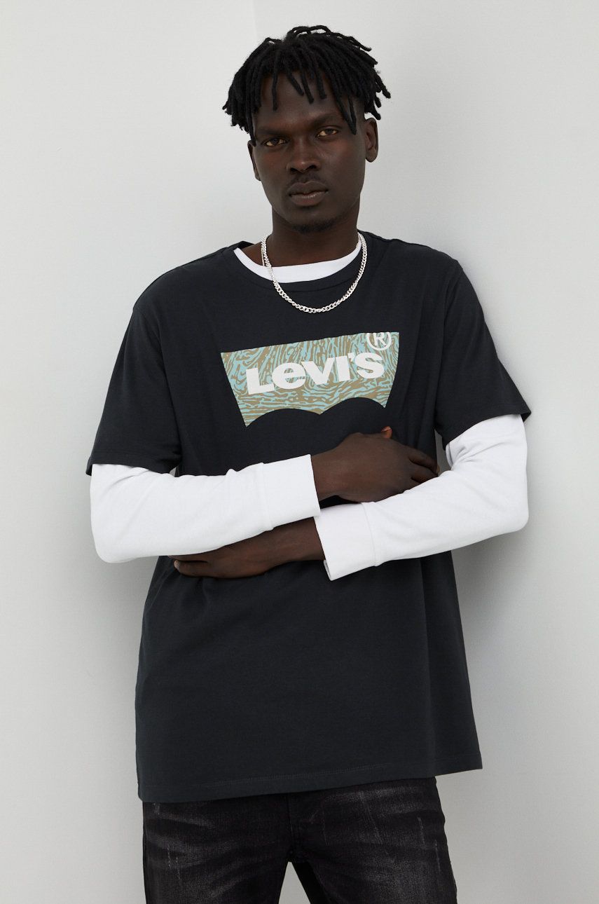 Bavlněné tričko Levi′s černá barva, s potiskem - černá -  100% Bavlna
