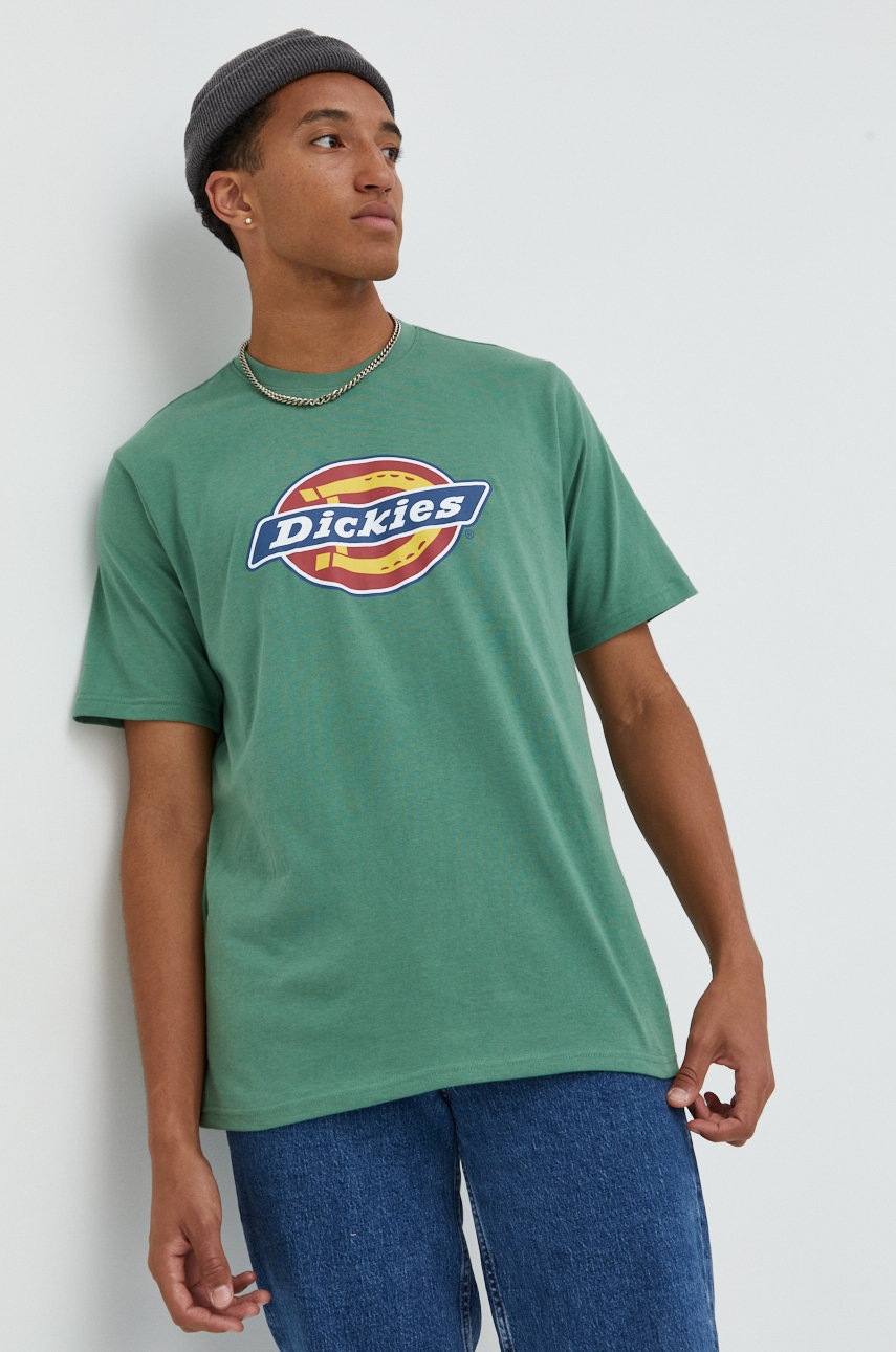 

Памучна тениска Dickies в зелено с принт, Зелен