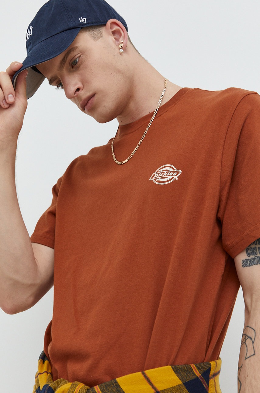 

Памучна тениска Dickies в кафяво с принт, Кафяв