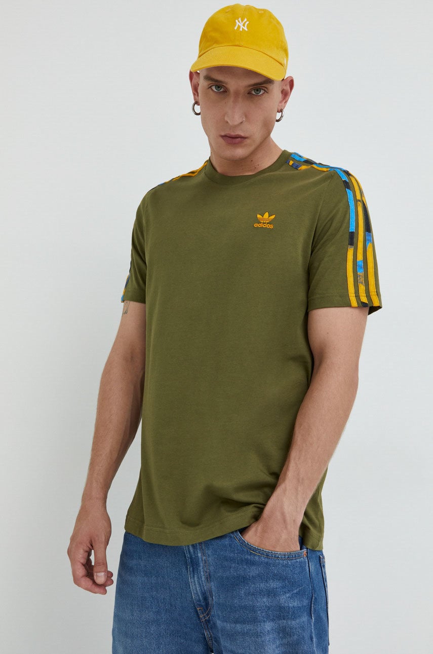 Adidas originals tricou din bumbac culoarea verde, neted