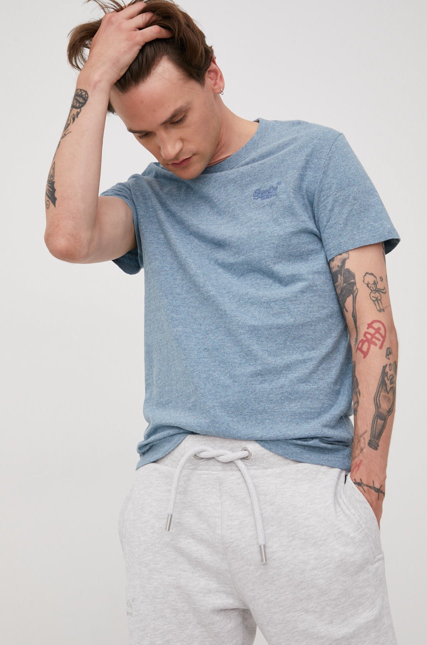 

Памучна тениска Superdry с апликация, Син