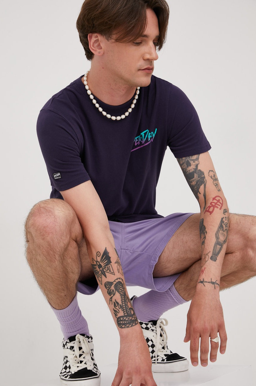 

Памучна тениска Superdry в лилаво с принт, Виолетов
