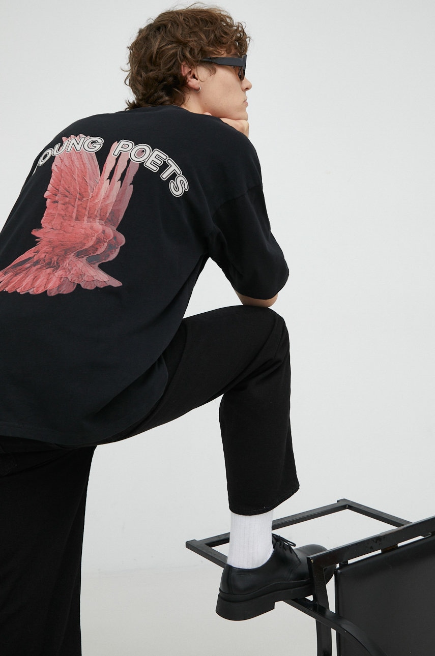 Young poets society tricou din bumbac blurry yoricko culoarea negru, cu imprimeu