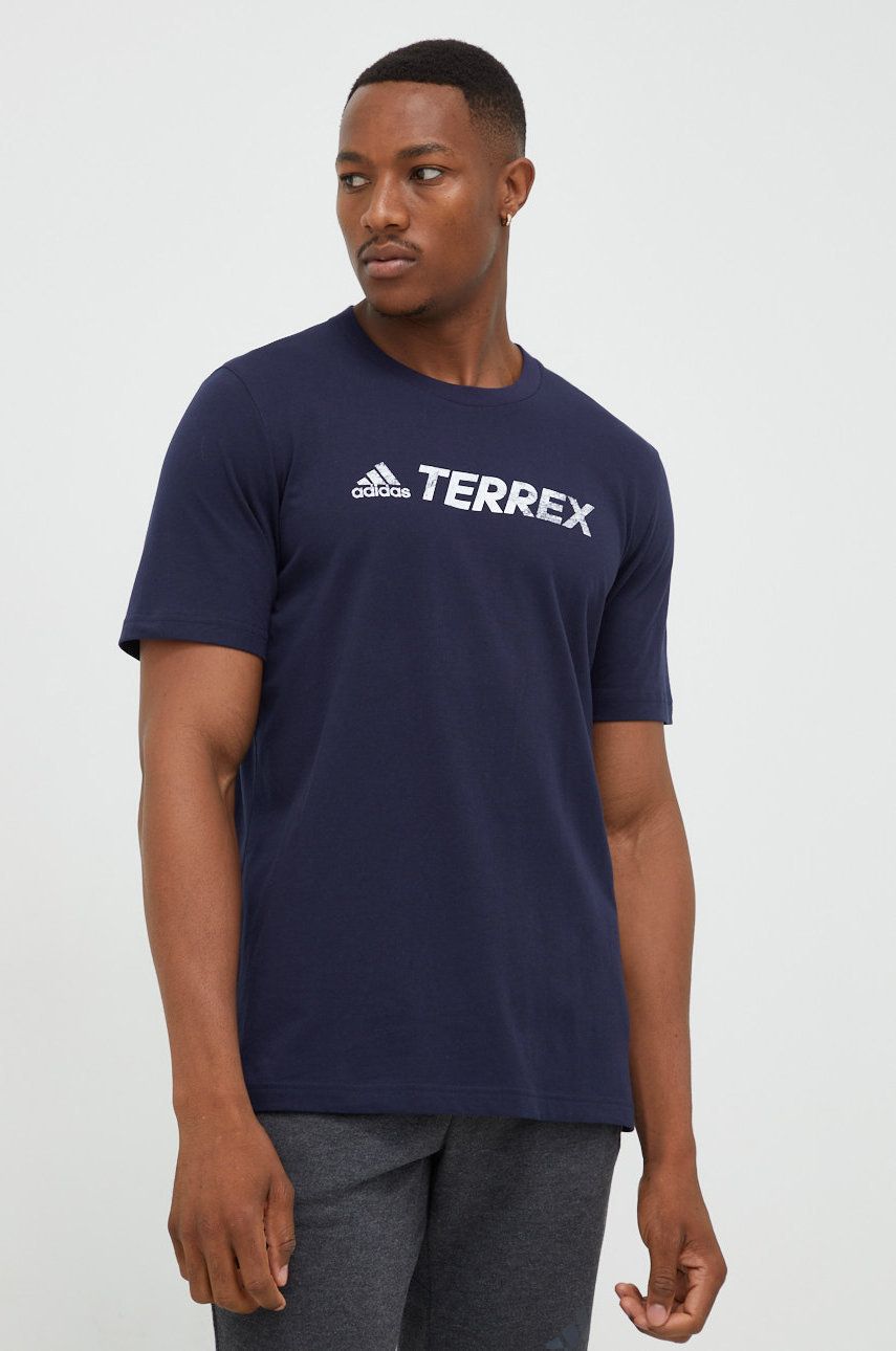 Adidas Terrex Tricou Classic Logo Barbati, Culoarea Albastru Marin, Cu Imprimeu