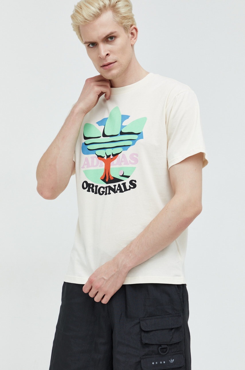 

Памучна тениска adidas Originals в бежово с принт, Бежов