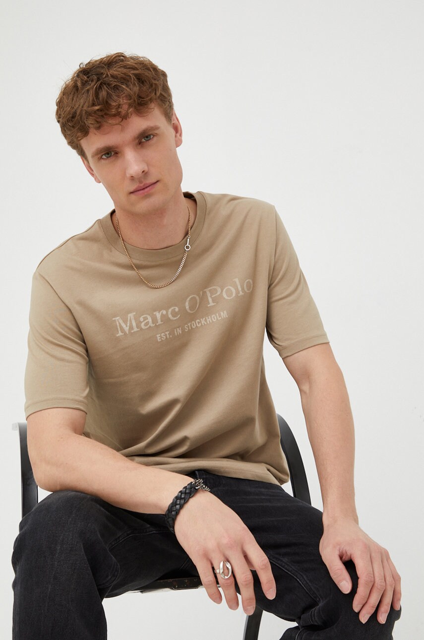 Marc o'polo tricou din bumbac culoarea bej, cu imprimeu