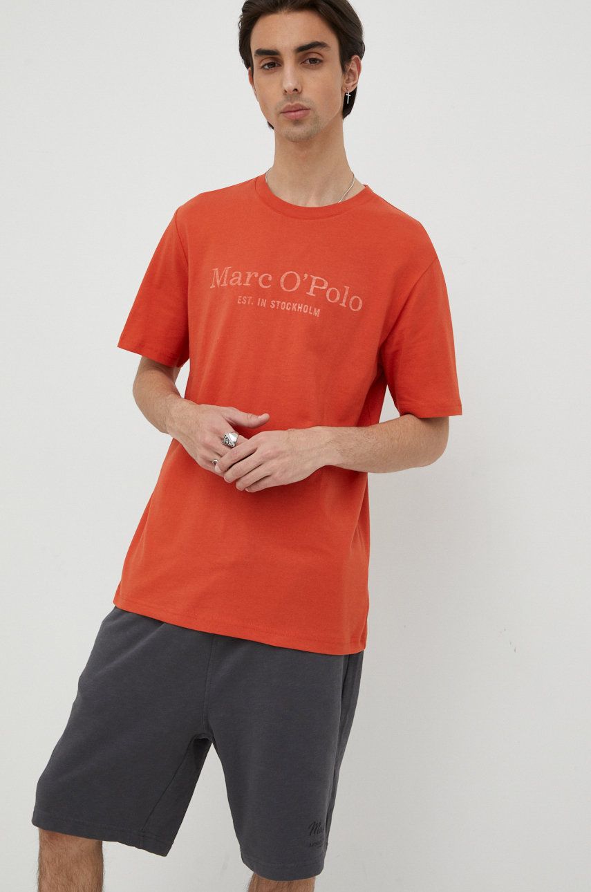 Marc O'Polo t-shirt bawełniany kolor pomarańczowy z nadrukiem