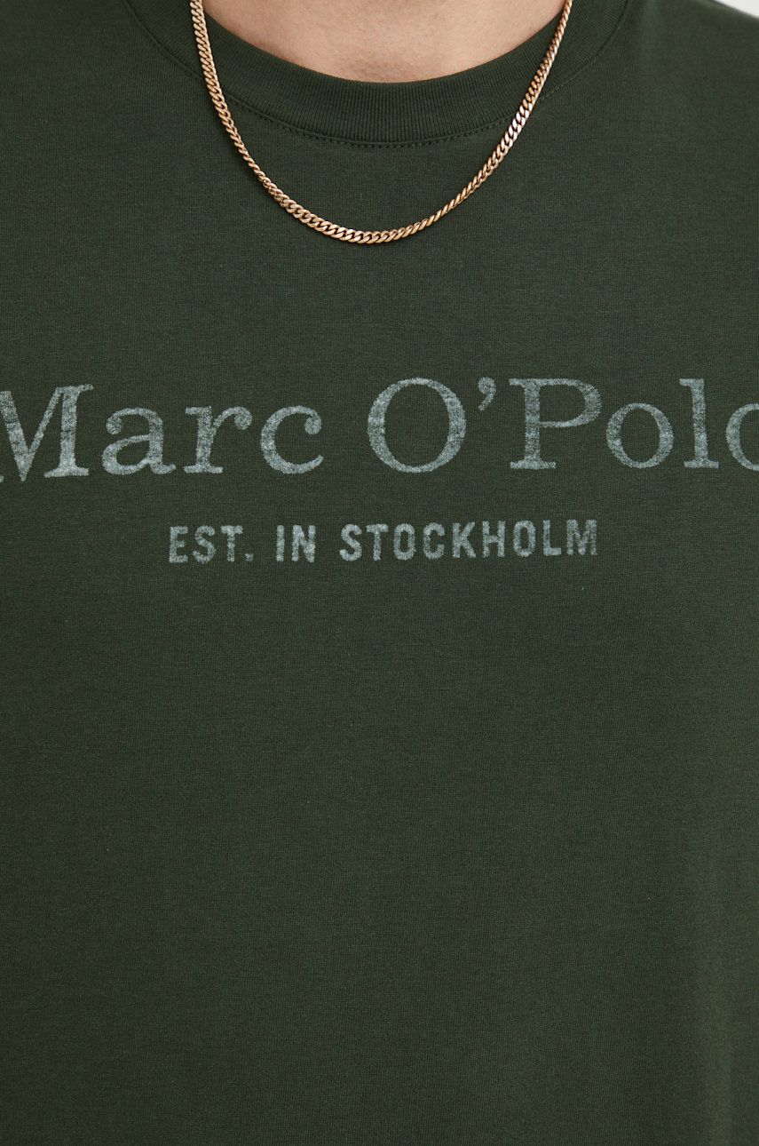 Marc O'Polo t-shirt bawełniany kolor zielony z nadrukiem