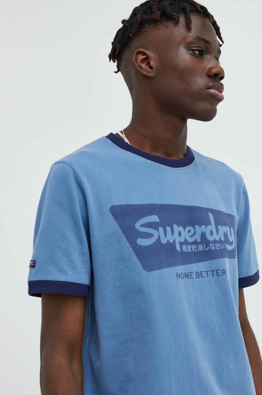 

Памучна тениска Superdry с принт, Син