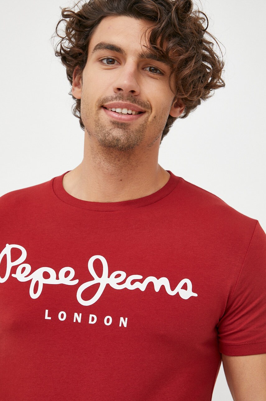 Pepe jeans tricou barbati, culoarea rosu, cu imprimeu