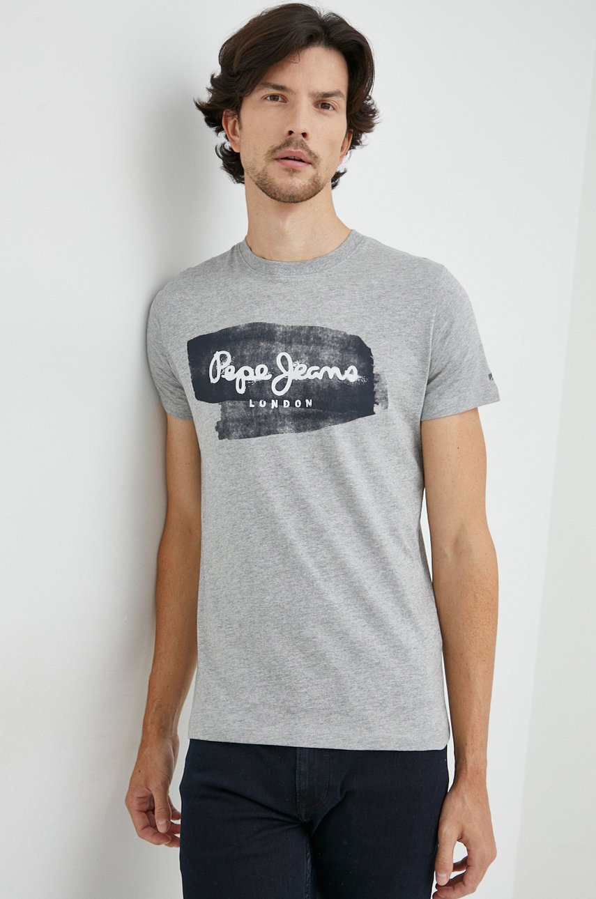 

Тениска Pepe Jeans в сиво с принт, Сив