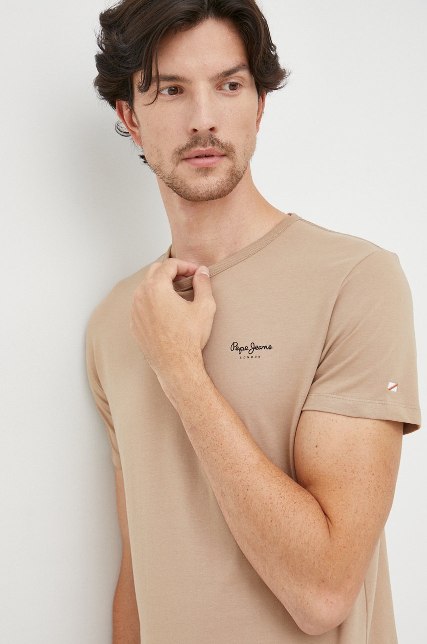 

Тениска Pepe Jeans в бежово с изчистен дизайн, Бежов