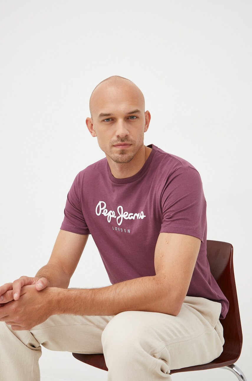 Pepe jeans tricou din bumbac culoarea violet, cu imprimeu