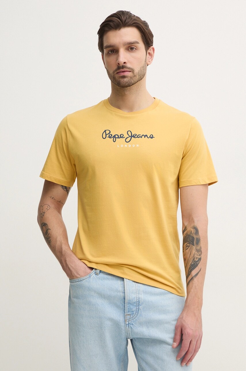 Pepe Jeans tricou din bumbac culoarea galben, cu imprimeu
