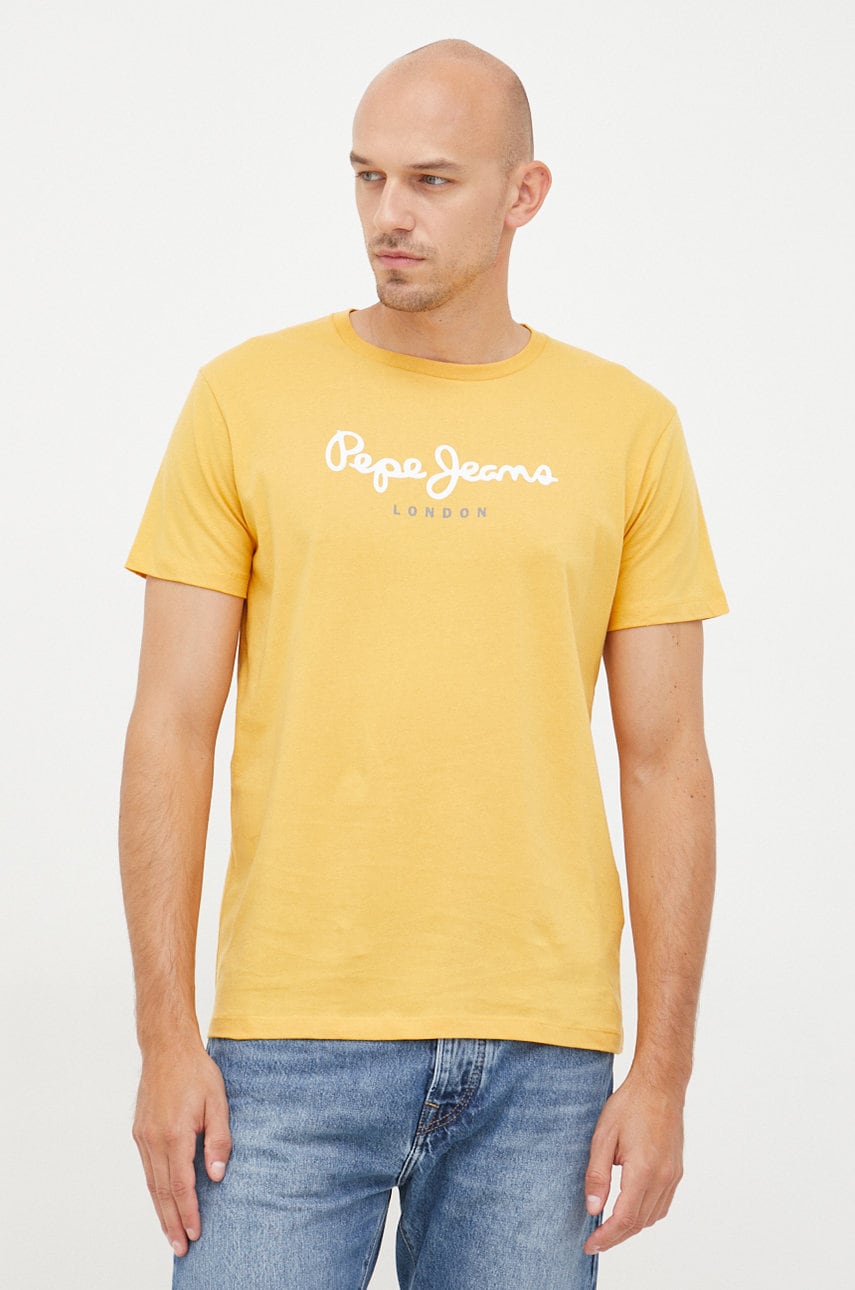 Pepe jeans tricou din bumbac culoarea galben, cu imprimeu