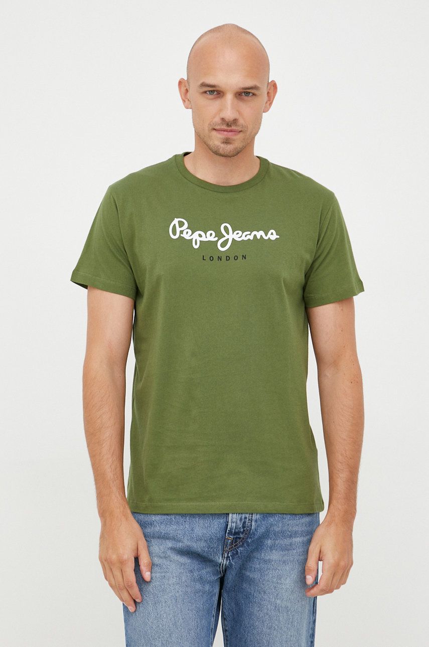 Pepe Jeans tricou din bumbac culoarea verde, cu imprimeu