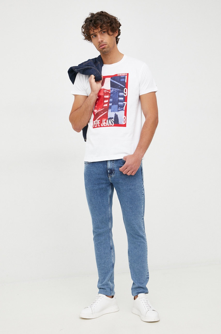 

Бавовняна футболка Pepe Jeans колір білий з принтом
