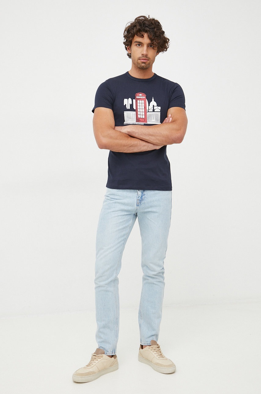

Бавовняна футболка Pepe Jeans колір синій з принтом