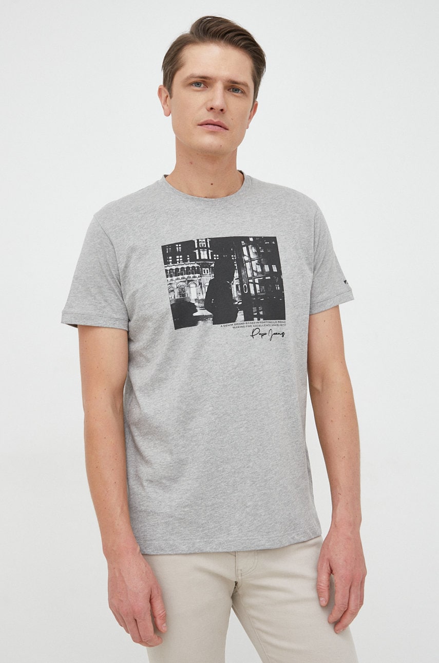 Pepe jeans tricou din bumbac teaghan culoarea gri, cu imprimeu