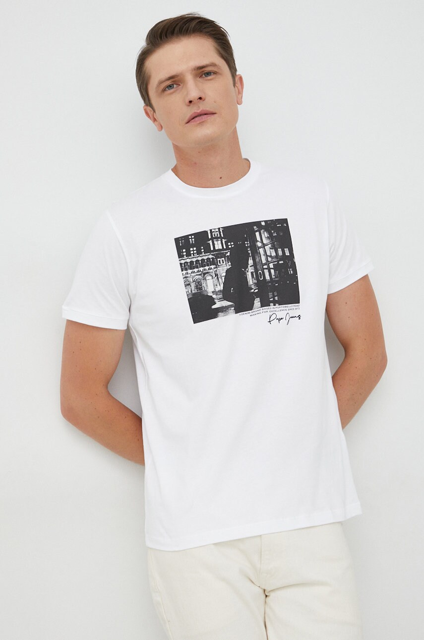 Pepe jeans tricou din bumbac teaghan culoarea alb, cu imprimeu