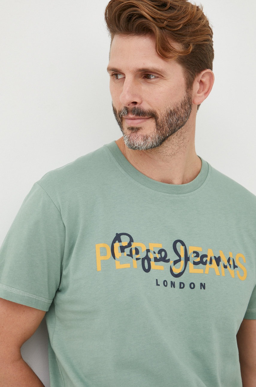 

Памучна тениска Pepe Jeans в зелено с принт, Зелен