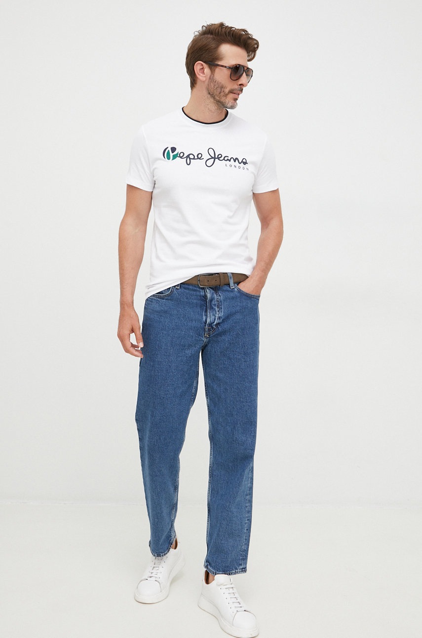 

Хлопковая футболка Pepe Jeans цвет белый с принтом