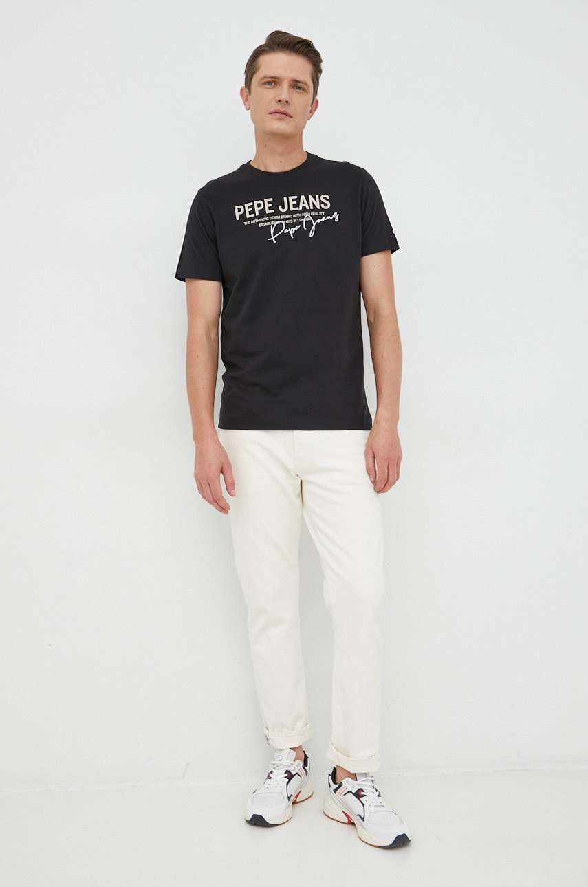 

Хлопковая футболка Pepe Jeans Scout цвет чёрный с принтом