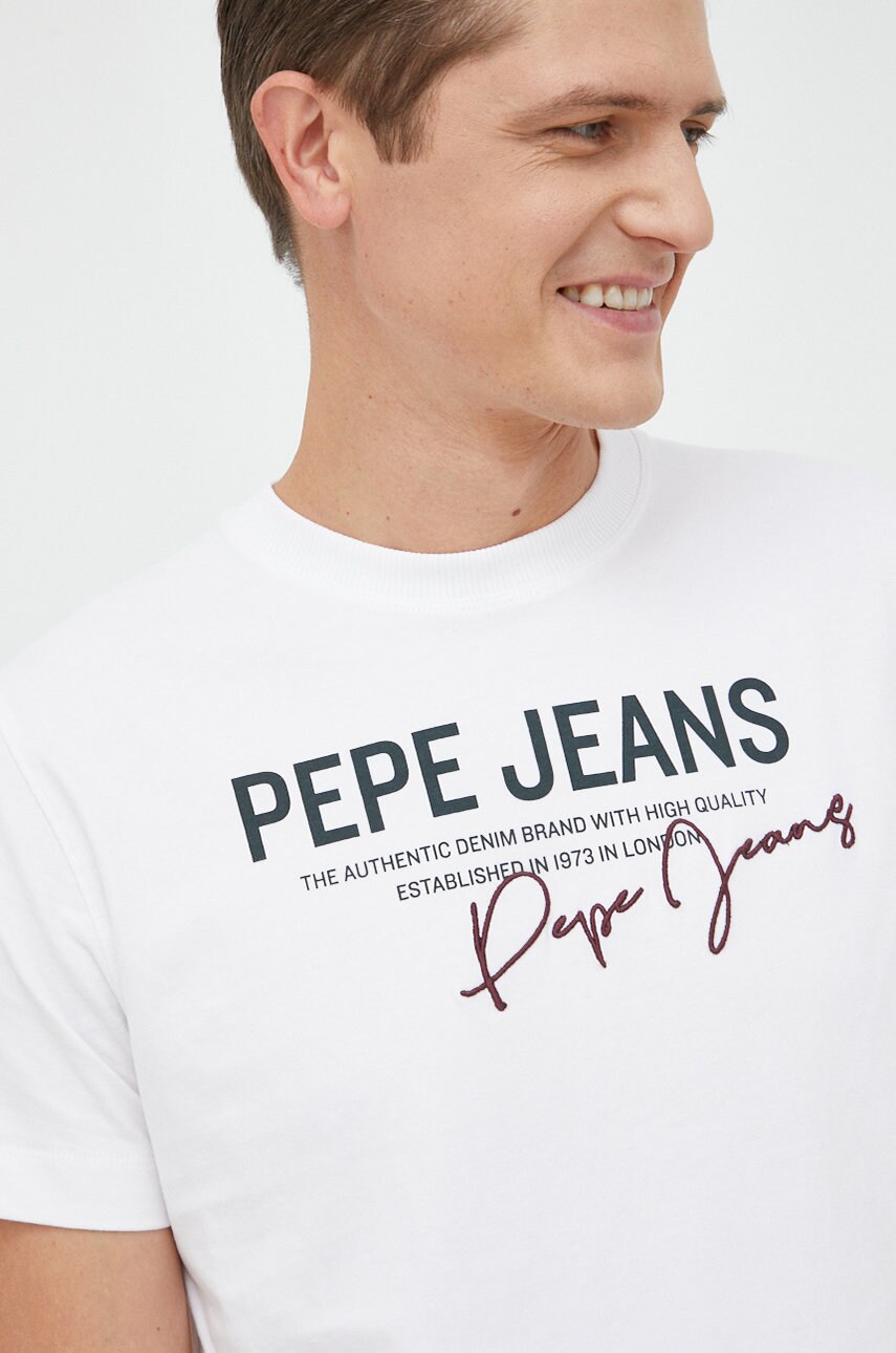 Pepe jeans tricou din bumbac scout culoarea alb, cu imprimeu