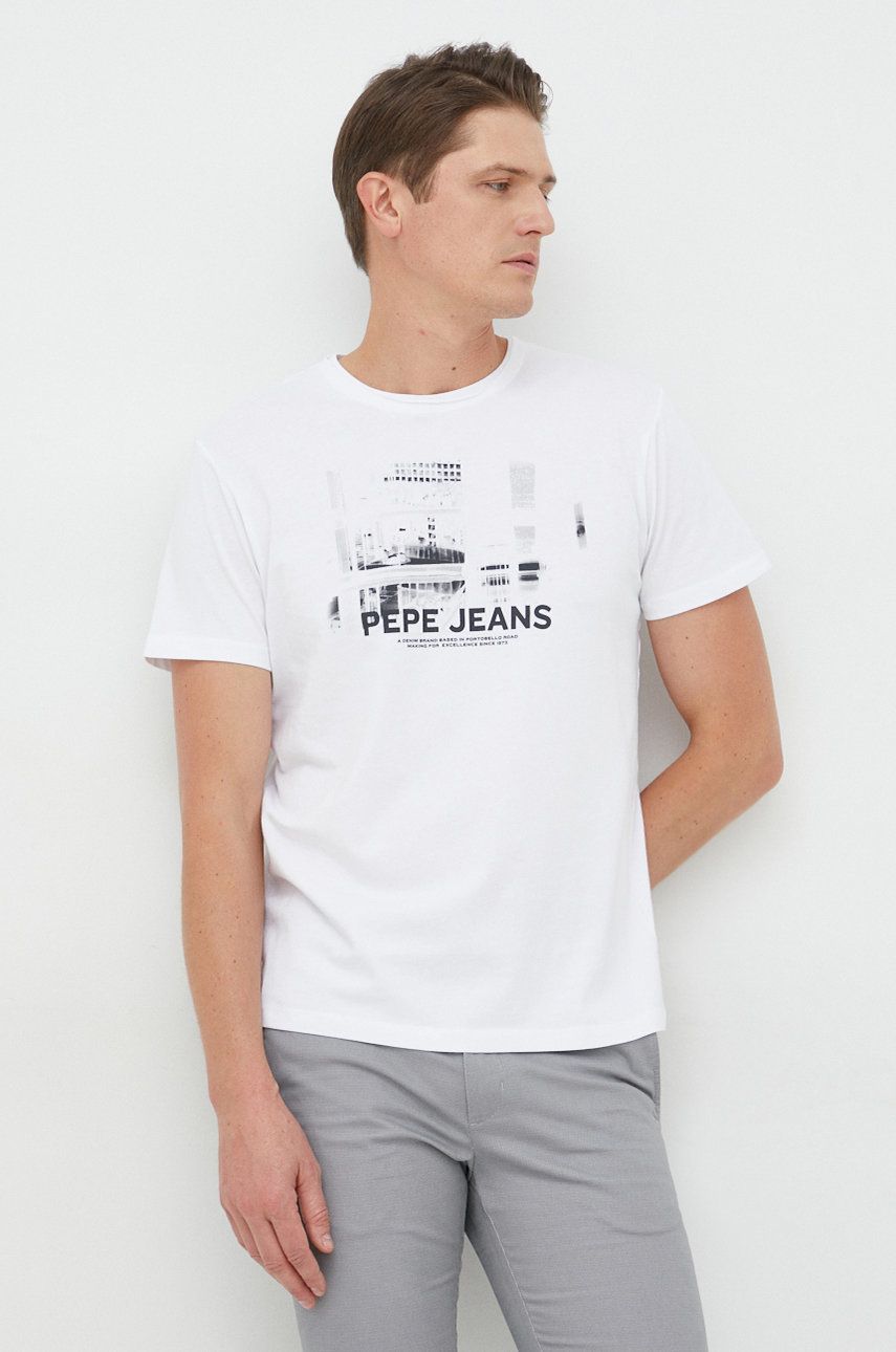 Pepe Jeans tricou din bumbac Seraph culoarea alb, cu imprimeu Alb imagine noua