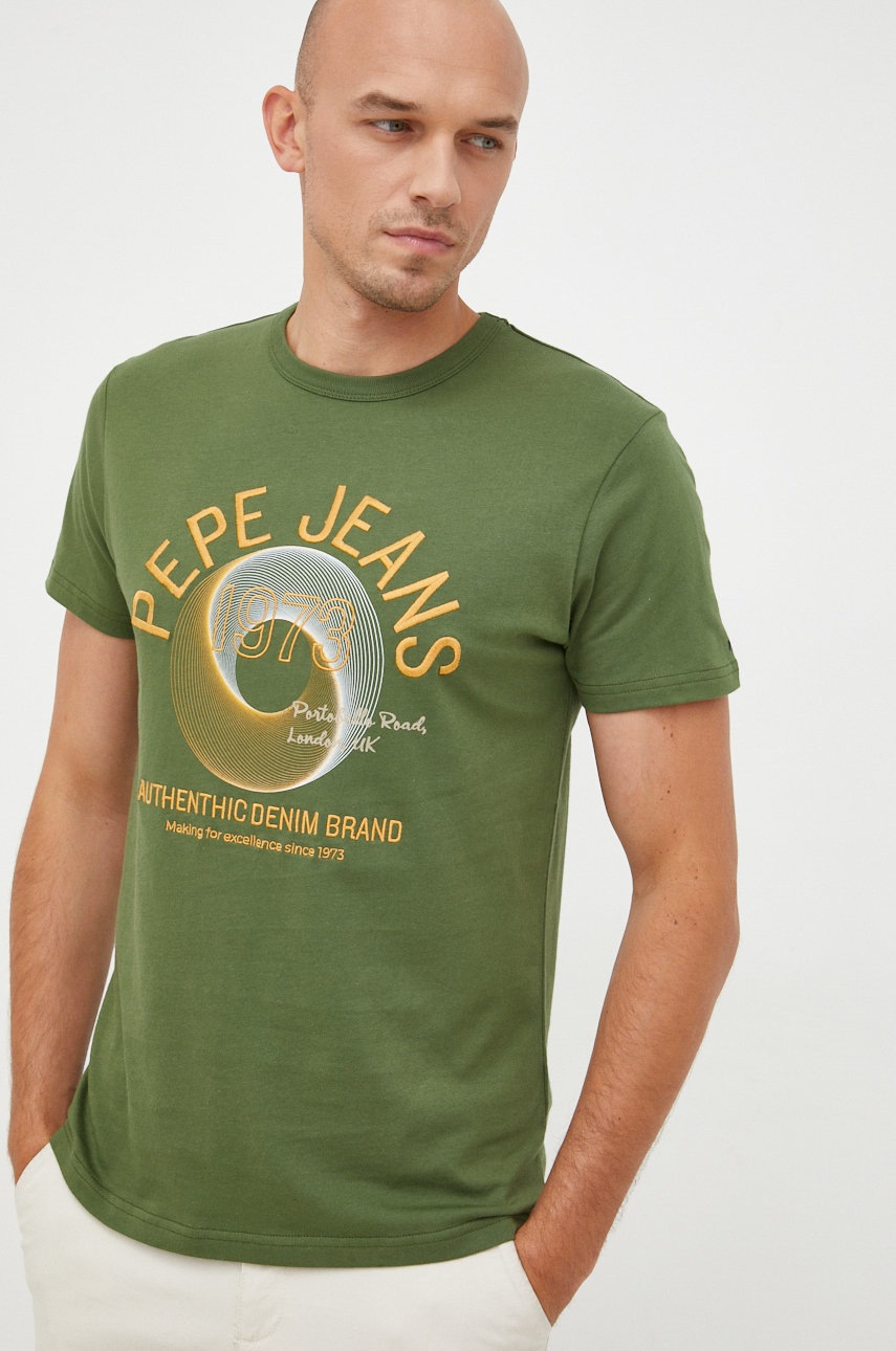 Pepe Jeans tricou din bumbac culoarea verde, cu imprimeu