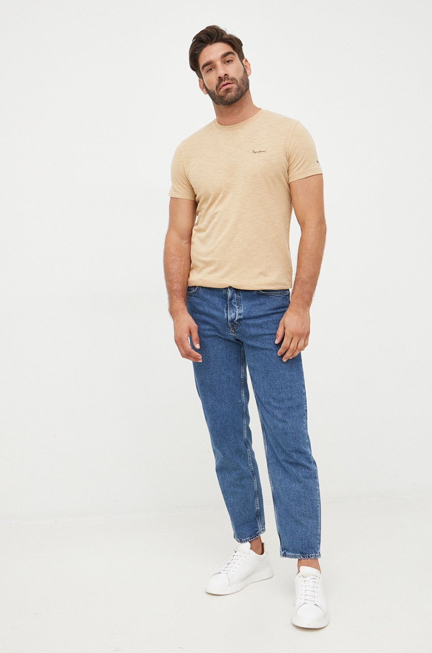 

Бавовняна футболка Pepe Jeans колір бежевий однотонна