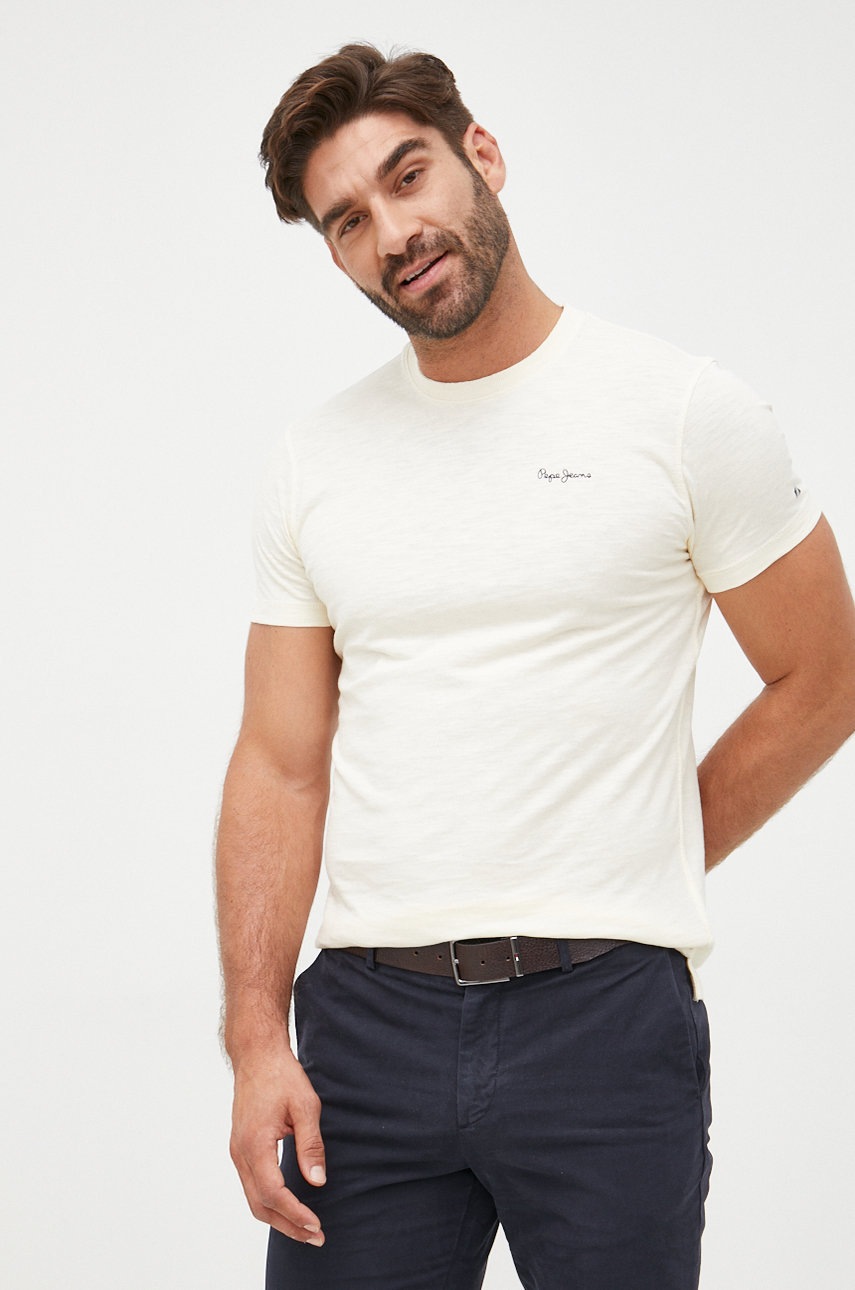 

Памучна тениска Pepe Jeans в бежово с изчистен дизайн, Бежов