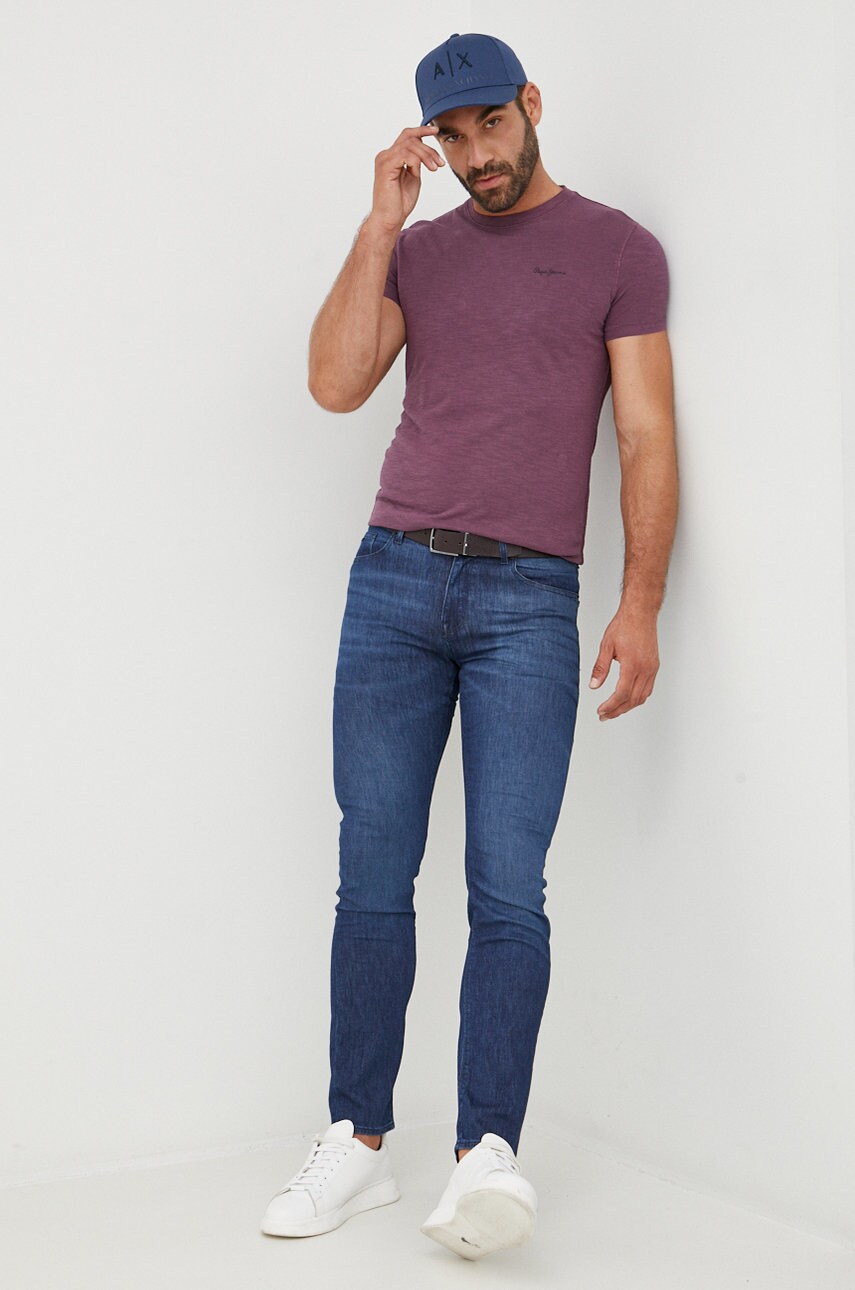 

Хлопковая футболка Pepe Jeans цвет фиолетовый однотонная