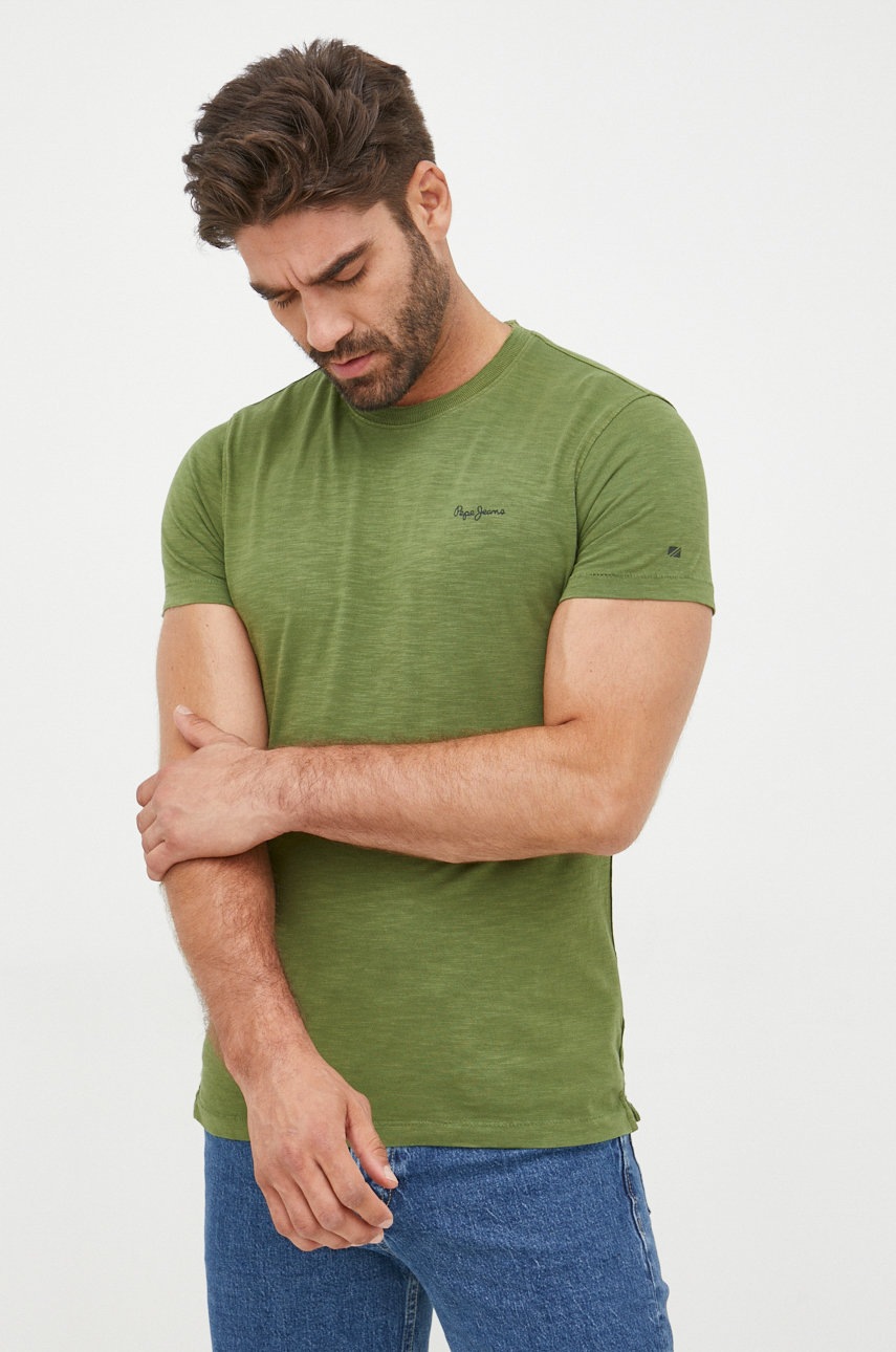 Pepe Jeans tricou din bumbac culoarea verde, neted