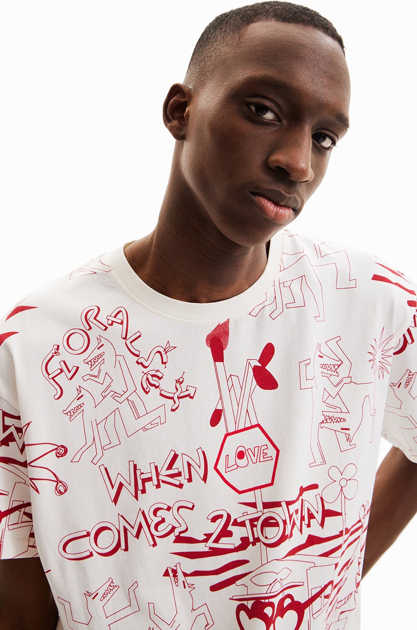 

Хлопковая футболка Desigual цвет розовый узорный