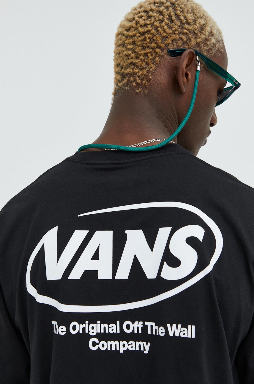 

Памучна тениска Vans в черно с принт, Черен
