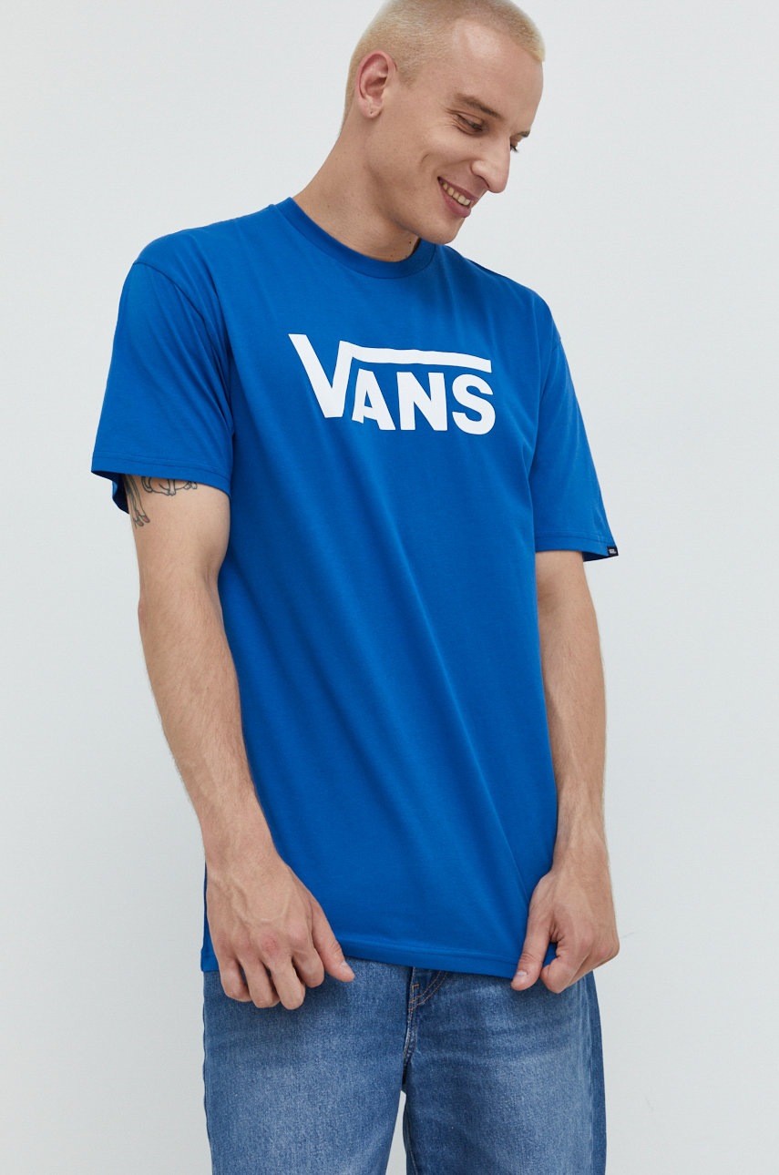 

Памучна тениска Vans с принт, Син
