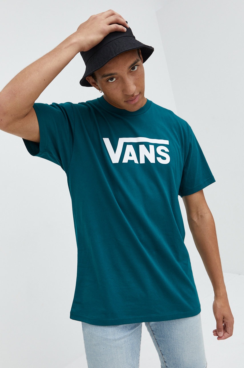 

Памучна тениска Vans в зелено с принт, Зелен