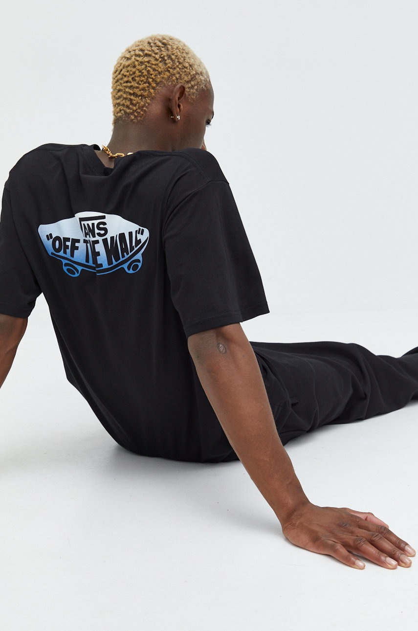 

Памучна тениска Vans в черно с принт, Черен